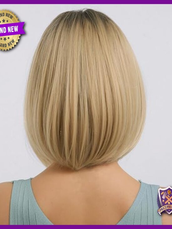 Short Bob Wig with Bangs, Shoulder Length Straight Human Hair, Heat Resistant main image 4